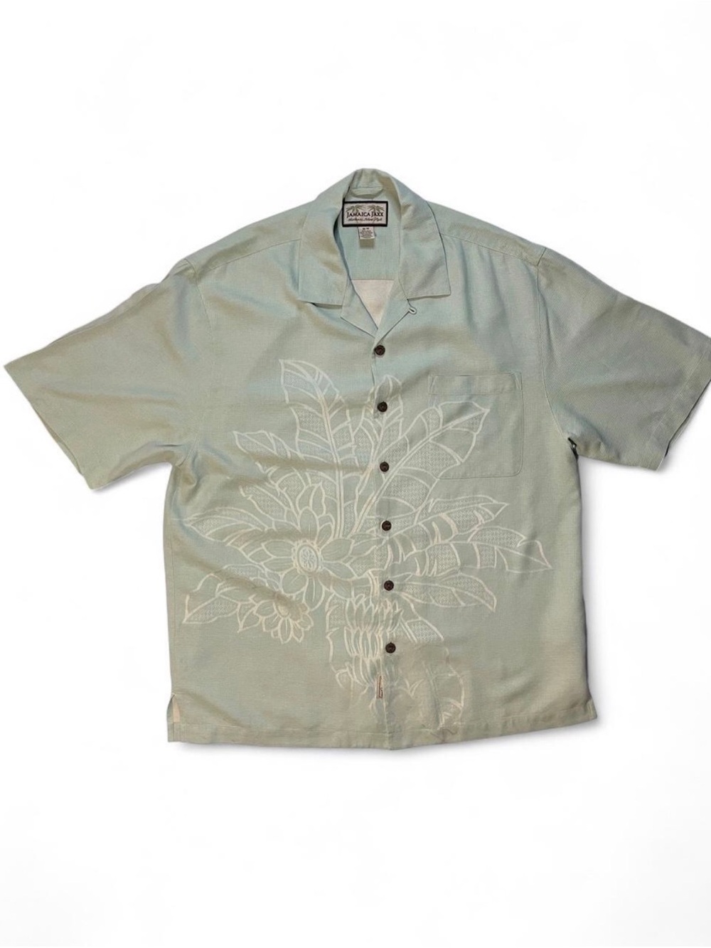Vintage Jamaica Jaxx Light Sage Green Floral Short-Sleeve Button-Down Shirt
